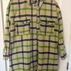 BP Women's Plaid Jacket - Beige and Green